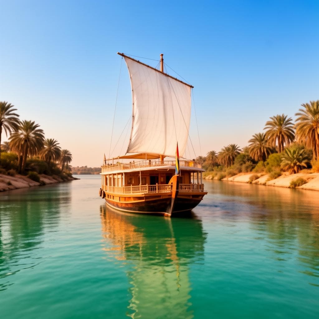 Dahabeya sur le Nil, voile déployée
